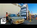 Crushing a car with the domino effect  mythbusters jr