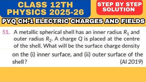 A metallic spherical shell has an inner radius R₁ and outer radius R₂. A charge Q is placed at the..