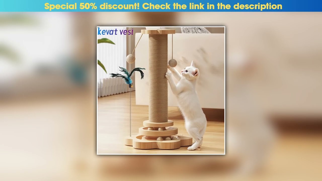Deal Sisal Scratching Post for Cat Solid Wood Cats Turntable Durable Kitten Claw Grinder Training T