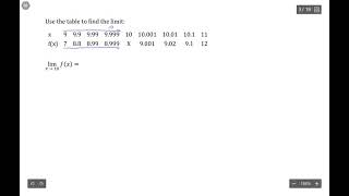Limits: Table Method: No Function Given 3