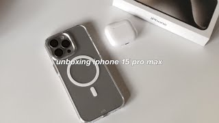 4k  iphone 15 pro max natural titanium (256gb) aesthetic unboxing | installation & accessories