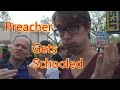 Atheist schools preacher in reality