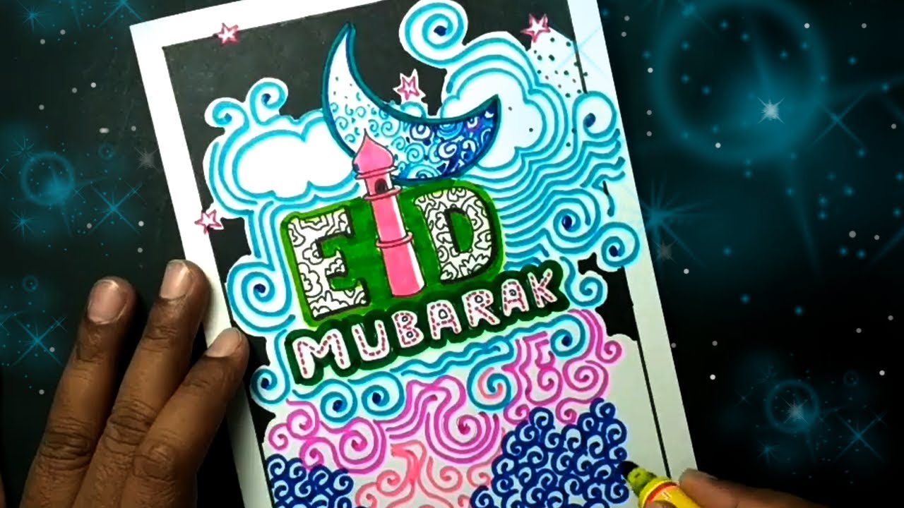 happy eid drawing handmade eid card youtube