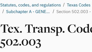 Driving vs Traveling Texas Transportation Code 502.003