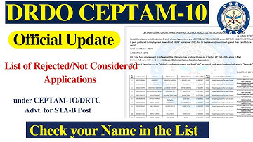 DRDO CEPTAM 10 - Official Update - LIST OF REJECTED/ NOT CONSIDERED APPLICATIONS (STA-B)