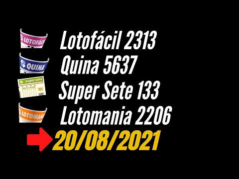 Resultado Super Sete 133, Lotofácil 2313, Quina 5637, Lotomania 2206 de hoje 20/08/21, Loteria Caixa