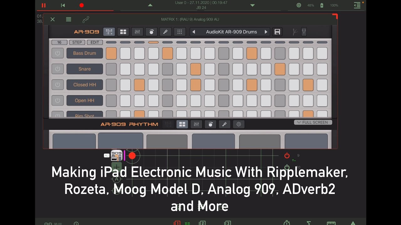 The Ambient iPad Electronic Music - Ripplemaker, Rozeta, Moog Model D, Analog 909, ADverb2, K7D