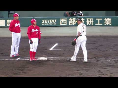 R1.07.06　4回表　1死1塁　ｱﾄﾞｩﾜ：送りバント失敗、菊池：レフトフライ　阪神×広島　甲子園
