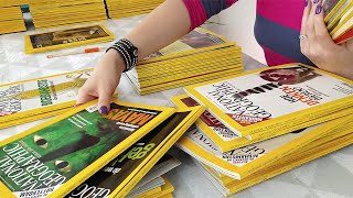 ASMR Sorting Stacks of National Geographic Magazines • No Talking