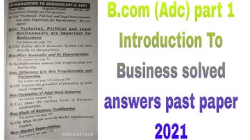 B.Com (Adc) part 1 Introduction To Business solved answers past papers 2021 #sindhboardteaching