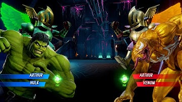 Green Arthur & Hulk vs Arthur & Venom (Very Hard) - Marvel vs Capcom | 4K UHD Gameplay