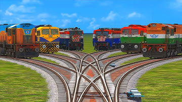 6 COLORFUL TRAINS RISKY CROSSING ON SIX LINE SHARP BEND RAILROAD TRACK #36 | Train Simulator 2022