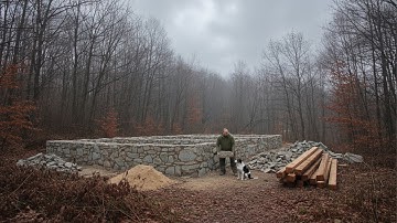 Building a Bushcraft House of Logs and Stones | Full Process