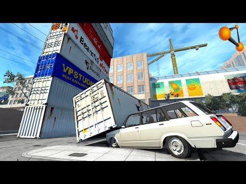 Видео: ПАДЕНИЕ КОНТЕЙНЕРОВ! 5 ТОНН СМЕРТЕЛЬНОЙ СТАЛИ | BeamNG.drive