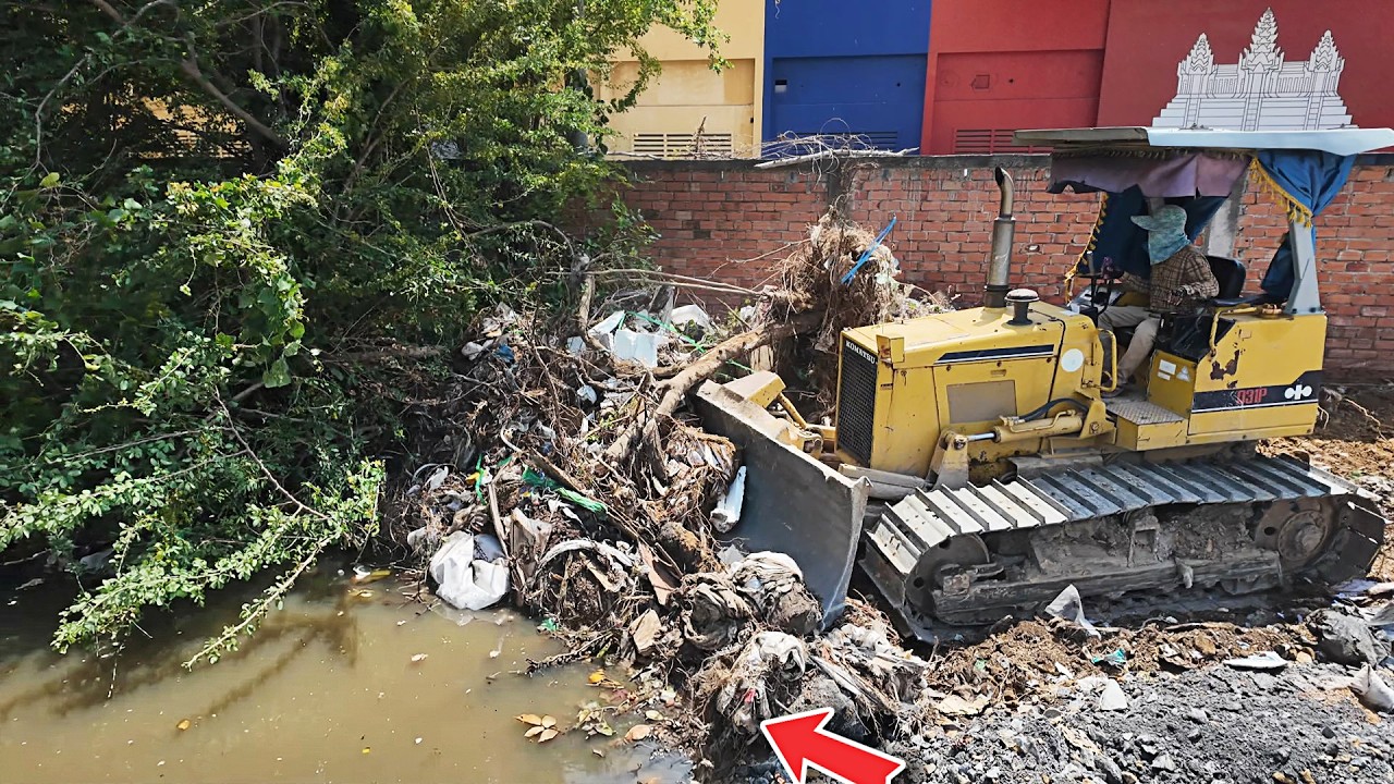 Luxury New landfill, Expert KomatSu Bulldozer Clear Garbage and tree & Huge landfill by Dump trucks