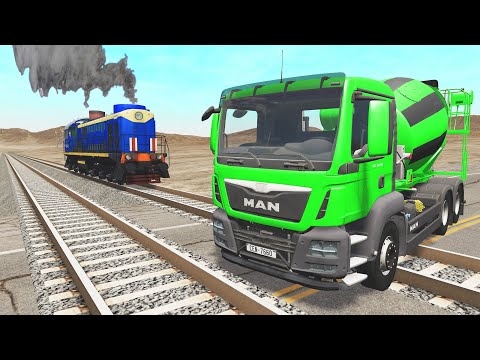 Flatbed Trailer Monster Truck vs Train - Cars vs Speed Bumps 