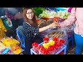 Street Food Vietnam in Dalat Market, Strawberry Shake by beautiful girl