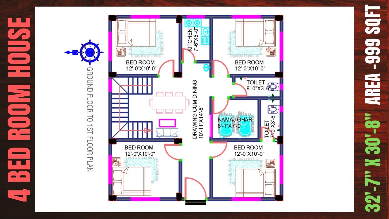 30 X 32 House Plan Ii 4 Bhk House Plan Ii 30x32 Ghar Er Naksha Ii 30x32 House Design Youtube