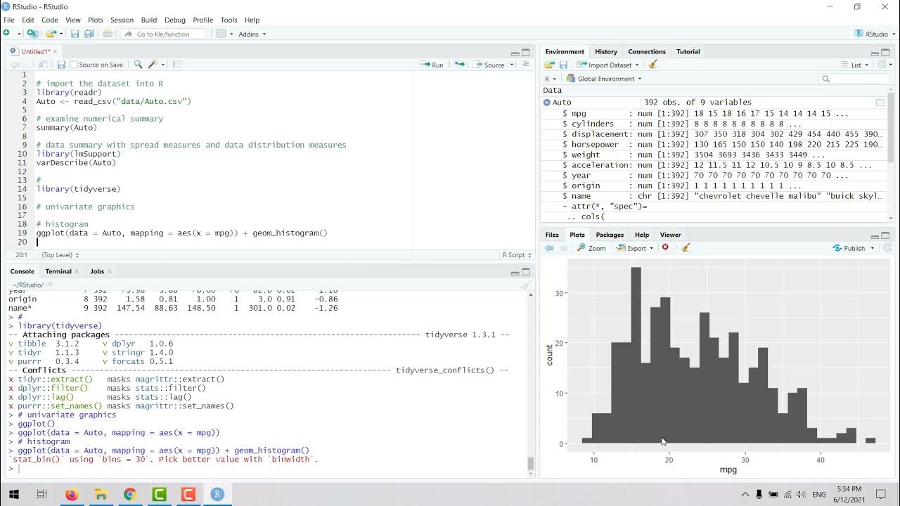 How to create a histogram with ggplot in RStudio R for Data Science