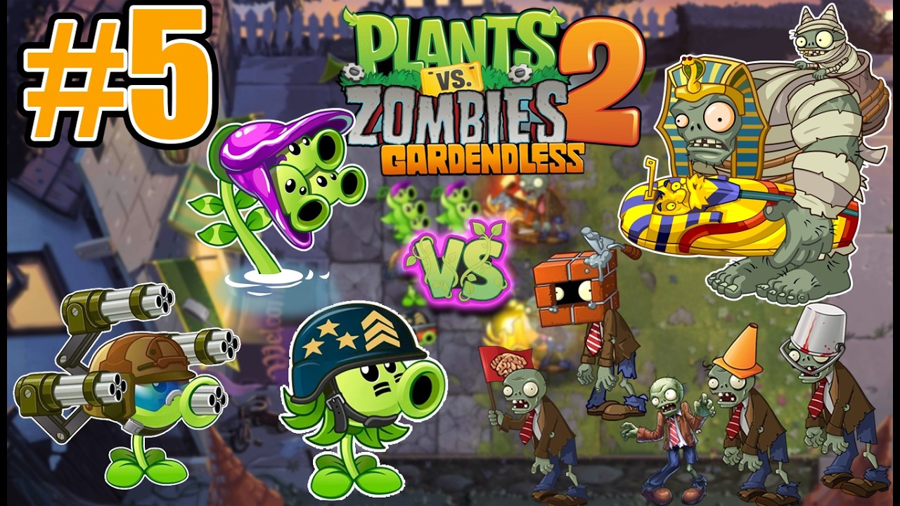 PvZ2 Challenge - Gatling and Seashooter vs All Zombies | PvZ Gardenless | Part 5