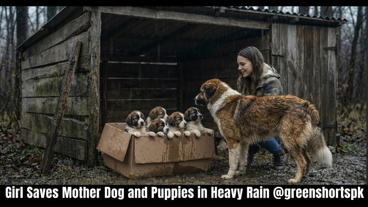 Girl Saves Mother Dog and Puppies in Heavy Rain - YouTube