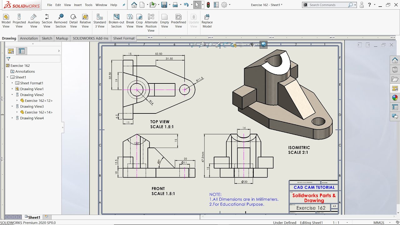 Solidworks Parts & Drawing Exercise 162