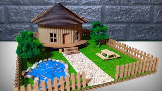 DIY-MINIATUR RUMAH DARI KARDUS #21 RUMAH ANTIK BENTUK BULAT DENGAN KOLAM IKAN DAN TAMAN