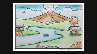 Gambar Gunung Meletus Untuk Anak SD - Gambar Gunung Meletus Untuk Anak TK - Drawing Volcano Eruption