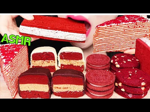 ASMR RED VELVET CAKE POP, CREPE CAKE, OREO COOKIES 레드벨벳 케이크팝, 크레이프 케이크, 아이스크림 먹방 EATING SOUNDS