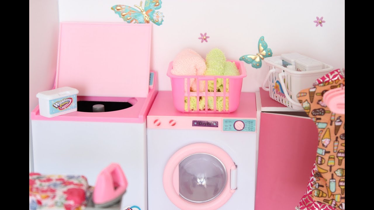 Barbie Doll Cute Laundry Set ; Washing And Drying Machines.Barbie Laundry  room 