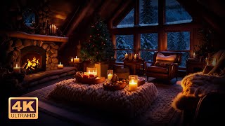 🔥 Cozy Winter Cabin 4K - Fireplace w/ Snowstorm & Howling Winter Winds - Sleep Ambience Sounds 4K