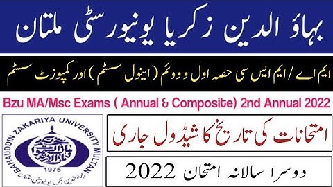 BZU MA/MSc Date Sheet for Part 1 & 2 | 2nd Annual 2022 Exams