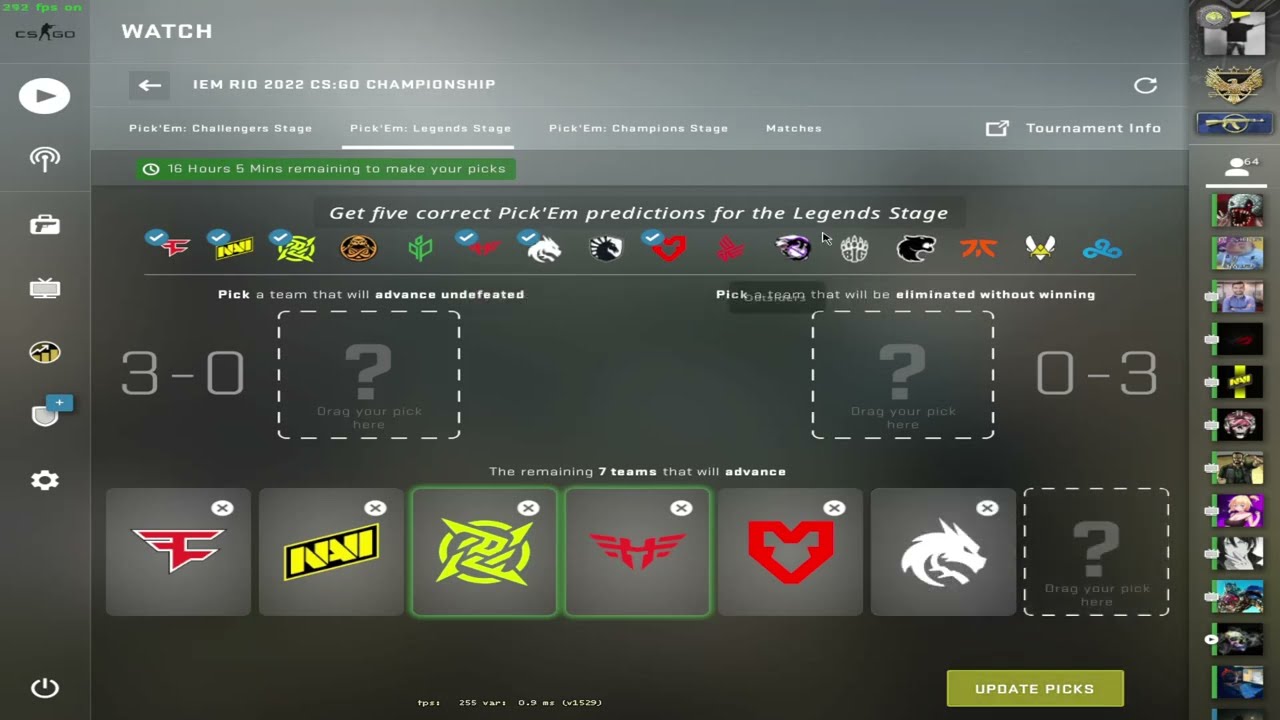 My IEM Rio 2022 Legends Stage Pick 'Ems