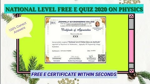 National Level Free E quiz 2020 with answers 💯and free E Certificate on Physics - Online quiz free
