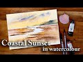 Painting a coastal sunset scene in watercolour  wet into wet watercolour demonstration