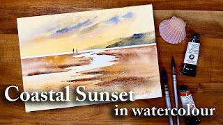 Painting a Coastal Sunset Scene in Watercolour | Wet into Wet Watercolour Demonstration