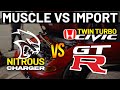 Twin Turbo Civic &amp; GTR vs Nitrous Hellcat Charger 1/4 Mile DRAG RACING