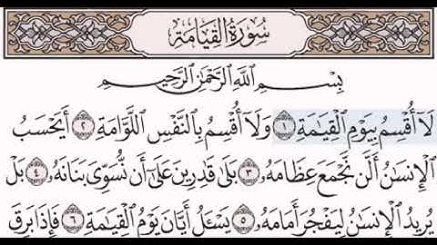 سورة القيامة مكتوبة مقروءة للشيخ مصطفى جليلاتي