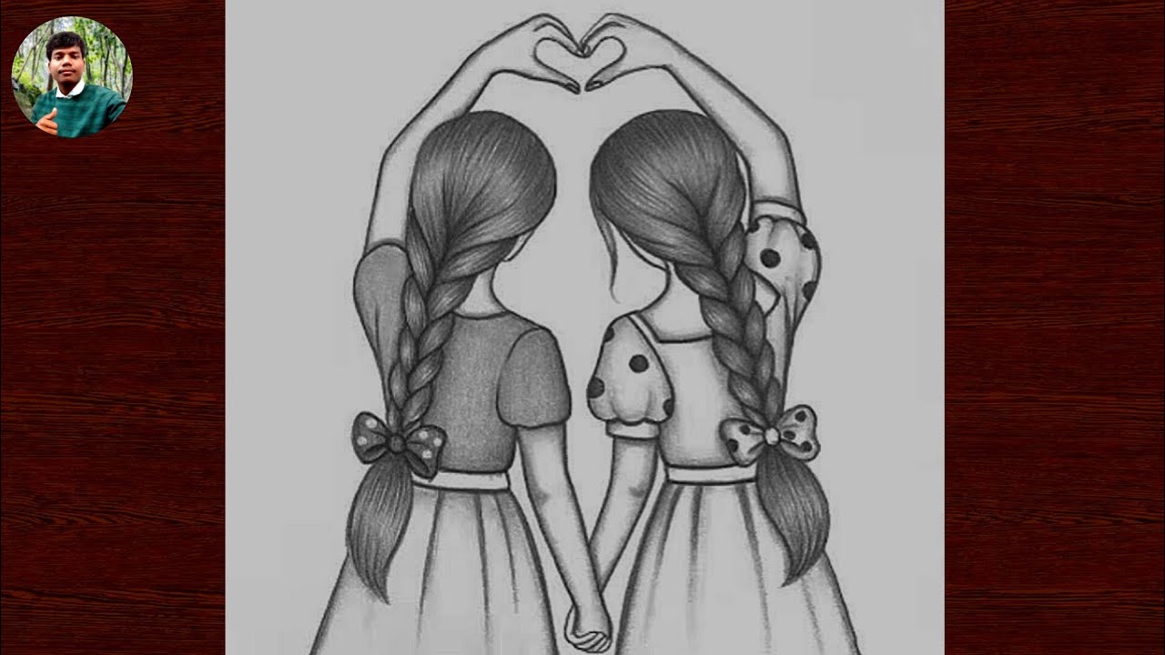 How To Draw Two Girls Friend Drawing | Beautiful Girl Drawing Step By ...