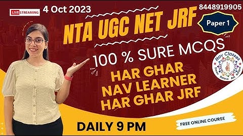 100 % Sure MCQs | NTA UGC NET JRF | Paper 1 | Daily 9 PM | Nav Classes by Navdeep Kaur