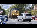 Car Pulls In Front Of Street Running Train! Street Running Trains With DPU, LaGrange Kentucky Trains