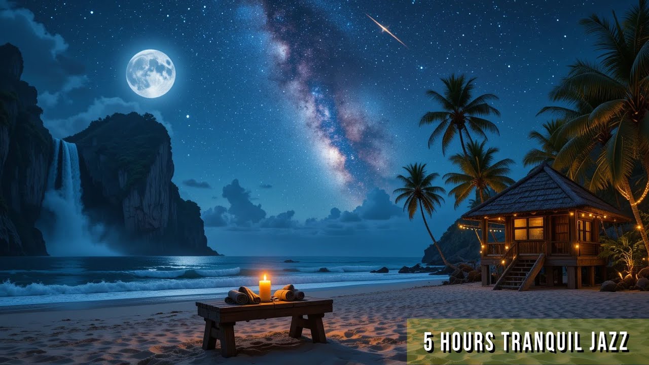 🌙 Sleep in 5 Minutes | Relaxing Jazz, Ocean Waves & Starry Night Serenity ✨🎷