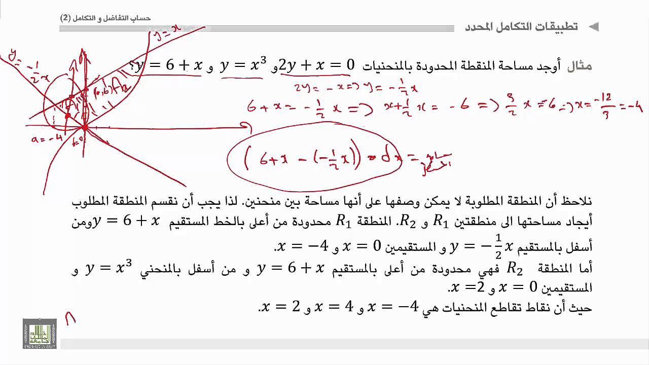 ⁣حساب التفاضل و التكامل 2 |  الوحدة 2 |  مثال عن حساب مساحة منطقة محصورة بين ثلاث منحنيات