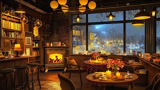 Smooth Jazz Background Music with Crackling Fireplace in Cozy Coffee Shop Ambience for Relax, Work