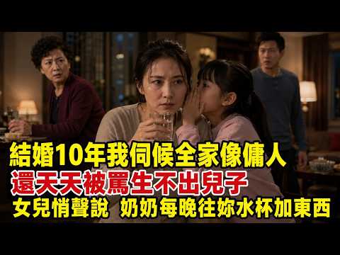 結婚10年我伺候全家像傭人，還天天被罵生不出兒子。直到女兒告訴我「奶奶每晚都往妳水杯加東西...」#情感故事 #婚姻情感