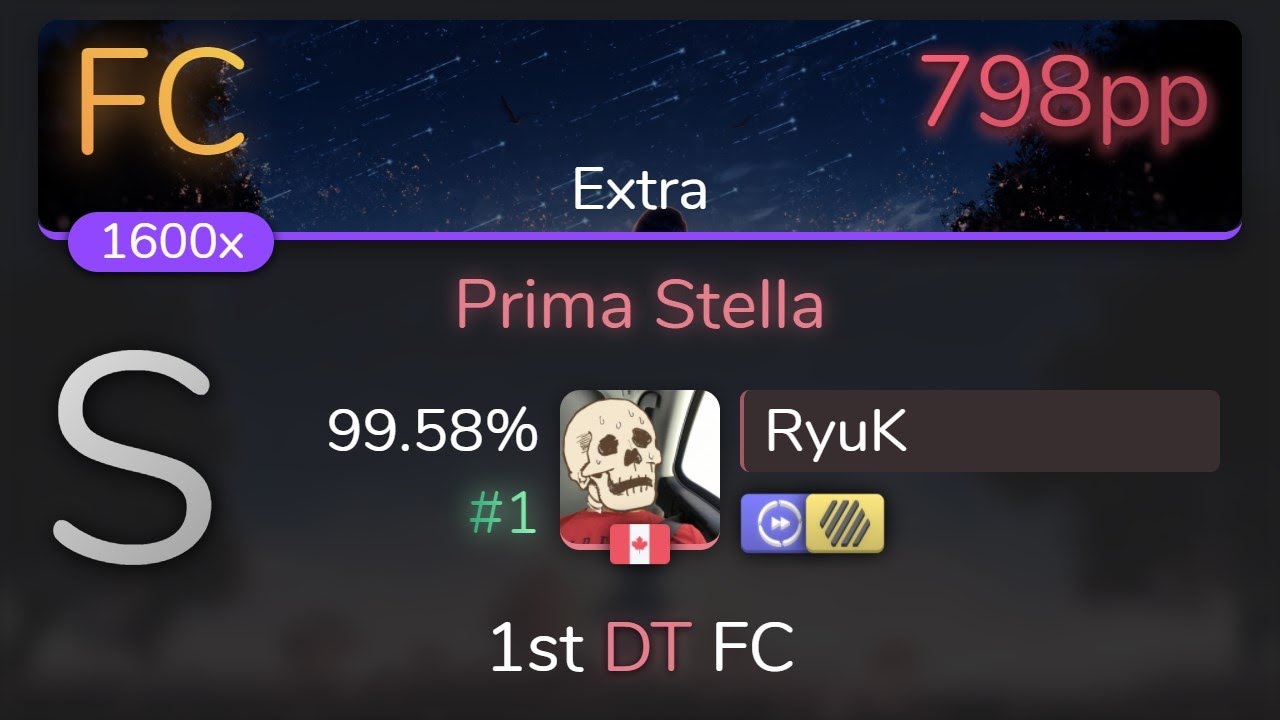 [Live] RyuK | Kano - Prima Stella [Extra] 1st +HDDT FC 99.58% {#1 798pp FC} - osu!