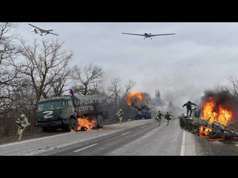 Bayraktar TB2 Drones Ukraine Drop Bomb To Russian T-72 Tank Convoy On Kharkiv