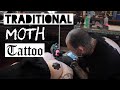Fun and Laughter: Traditional Moth Tattoo Session with Best Friend