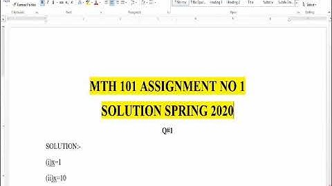 MTH101 Assignment No.1 Solution Spring 2020|||MTH 101|||Solution |||Spring 2020|||Vu