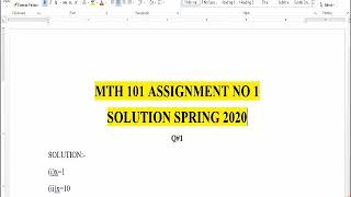 MTH101 Assignment No.1 Solution Spring 2020|||MTH 101|||Solution |||Spring 2020|||Vu